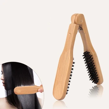 1Pc זיפים שיער ישר כפול מברשת עם ידית עץ בצורת V המסרק קליפ לא כואב כלי עיצוב DIY הביתה