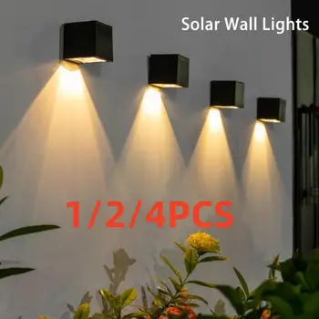 2/4PCS LED אור שמש גינה חיצונית מרובע מנורת קיר שמש החיישן עמיד למים חצר חצר, מרפסת, גדר קישוט מנורות