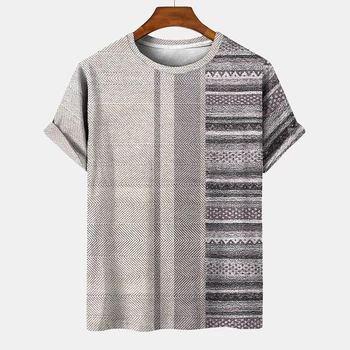 2023 גברים מזדמן חולצת טי-שירט ביגוד אתני וינטאג ' של הגברים חולצה קיץ העליון של הגברים דפוס פס O-צוואר בתוספת גודל בגדים