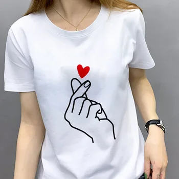 2023 נשים החדשה של הקיץ מאשר לב מודפס חולצת מקטע דק לבן לב טי-שירט נשים מקסימום & T-חולצה אופנתי קוריאה טי-שירט