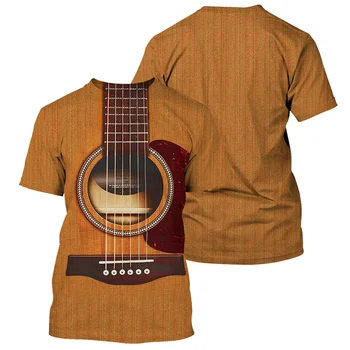 3D מודפס גיטרת פסנתר תופים חולצת גברים שרוול קצר צוואר עגול Tees כלי נגינה גרפי קיץ רחוב החולצות.