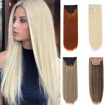 4Pcs/סט הקליפ הארכת שיער גלי ארוך סינטטי שערות לנשים 20inch בלונדינית תוספות שיער טבעי סיבים מזויף חתיכת שיער
