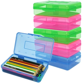 6 ערכת צבעים שונים עיפרון פלסטיק קופסאות מקרה בצובר בכמות גדולה קיבולת הקלמר ברור קלמר עם מכסה סגר הצמד