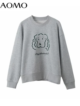 AOMO אביב אופנה נשים הכלב חולצות ענקיות חופשי צמר Pullovers 2N32A