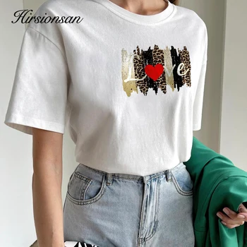 Hirsionsan קוריאנית חופשי חולצות מודפסות נשים קיץ מזדמן O-צוואר גבוה ברחוב Tees נקבה 100% כותנה שרוול קצר בסיסי לכל היותר