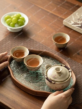 Ru כלי סיר מכסה כוס תה מגש אנטי-לחלוט תה חליטה קערה קונג פו ערכת תה חליפה