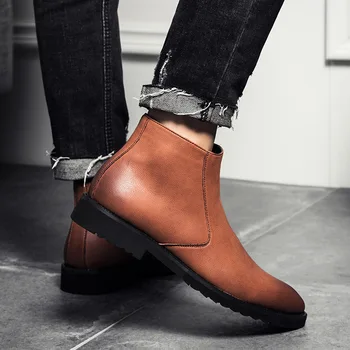 Top איכות גברים בריטיים מגפי האביב סתיו נעלי האופנה Zip מגפיים לנשימה עור אמיתי זכר Botas גבר 2023