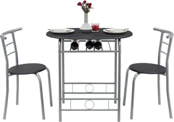 VECELO 3 פיסת עץ עגול שולחן & הכיסא להגדיר עבור חדר האוכל מטבח, בר, ארוחת בוקר, 31.5, שחור