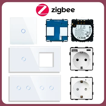 ZigBee החלפת מתגי האור, שקע מקש הפונקציה ויית ' לוח זכוכית קיר שקעים חלק DIY בית חכם הסטנדרטי של האיחוד האירופי צריך נייטרלי