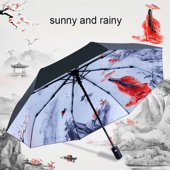 אוטומטי מטריית שמש גשם הגנת UV Windproof החוף מטריה מתקפלת ניידת מטריה 8 צלעות