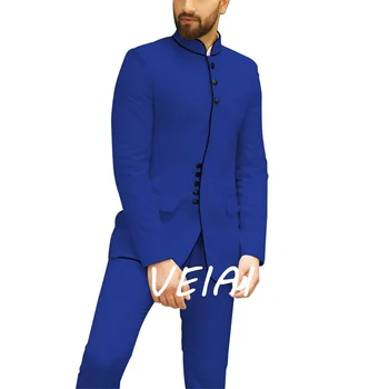 אופנה מעיל חליפות גברים בליזר Terno אחת עם חזה עומד דש שני חלקים ג ' קט מכנסיים Slim Fit De Trajes גבר