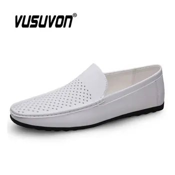 אופנה קיץ סגנון רכים גברים נעלי עור PU באיכות גבוהה שטוחות מזדמנים לנשימה לבן שחור נהיגה נעליים