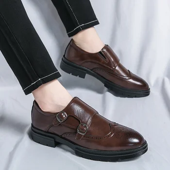 אלגנטי עסקים בראון שמלה נעלי גבר הצביע Withoutlace גברים הרשמית של נעלי עור רך חברתית נעליים לגברים sapato חברתית