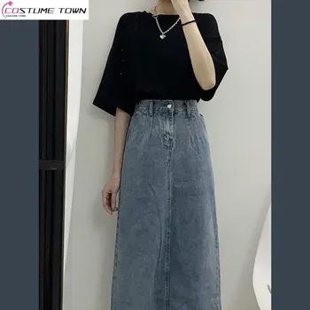 באביב ובקיץ בגדים 2023 חדש בסגנון הונג קונג סגנון מגניב בנות ללבוש אופי א-בצורת ג ' ינס חצאית שני חלקים אופנה