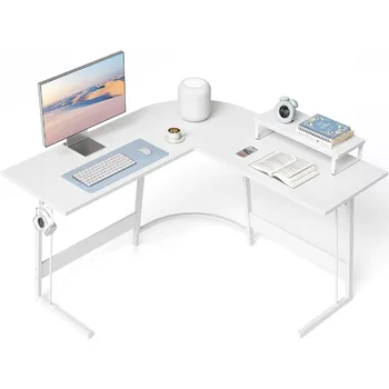 בצורת L משחקי שולחן מחשב שולחן במשרד פינה שולחן עם גדול לצג עבור המשרד הביתי לימוד כתיבת העבודה, לבן