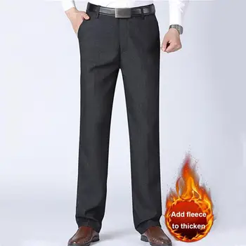 גברים-הרגל המכנסיים של הגברים ישר מתאים קטיפה חליפת מכנסיים רכים עם כיסים אמצע המותן סגר רשמית עסקים סגנון עבור המשרד.