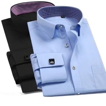 גברים צרפתים שרוול החולצה המכופתרת 2023 הלבן החדש שרוול ארוך רשמיות עסקים כפתורים זכר חולצות רגיל מתאים חפתים לחולצה M~6XL