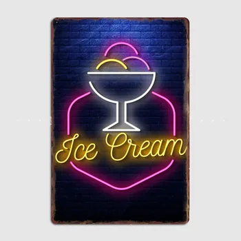 גלידה ניאון מזון שלט LED מתכת לוח כרזה אישית מוסך מועדון קיר הפאב שלט פח, שלט פוסטר הביתה עיצוב חדר הבציר.