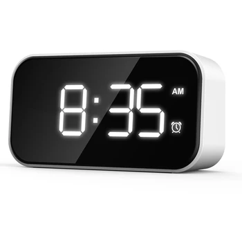 דיגיטלי שעון מעורר עבור חדרי שינה, שעון שליד המיטה עם 6 רמות של בהירות, נודניק, (מראה לבן + לבן גופן)