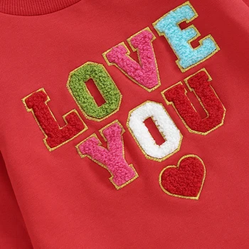 האהבה של יום ילדה ילד תלבושת לב Crewneck בועה רומפר החולצה שרוול ארוך בגד גוף סוודר מקסימום