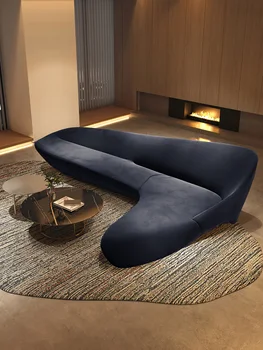 הירח ספה בצורת פינה בסלון פשוטה מודרנית אור יוקרה, חום קפה צבעים מחוספסים בד הספה