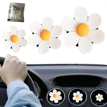 המכונית פרח מטהר אוויר 3pcs דייזי המכונית לשקע אוויר בושם קליפ חמוד מיני פרחים ארומתרפיה המכונית עיצוב פנים Accessorie