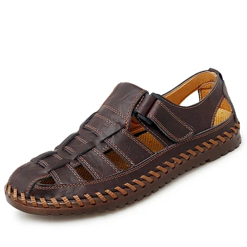 הקיץ חדש עור אמיתי גברים רומאים הסנדלים של עסקים מקרית נעלי חיצונית חוף שכשוך נעלי נעלי גברים גודל גדול 38-48