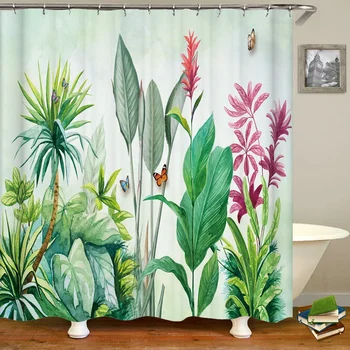 וילון מקלחת צמחים טרופיים תמרים הדפסת 3D וילון אמבטיה פוליאסטר עמיד למים אמבטיה עיצוב הבית וילון 180x180cm