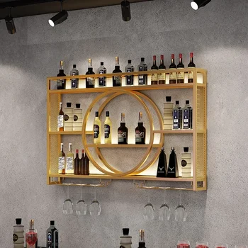 זהב תלויים בר יין ארון מתכת מודרני אנכי מסחרי בר מדף בירה המסעדה הביתה Stojak נה שיכור בר קישוטים