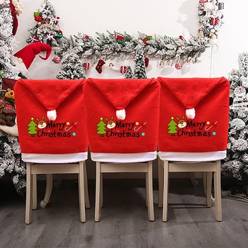 חג המולד הכסא כיסוי אדום כובע סנטה קלאוס האוכל הכיסא לכסות לשנה החדשה חג שמח מסיבת מטבח ביתי עיצוב שולחן