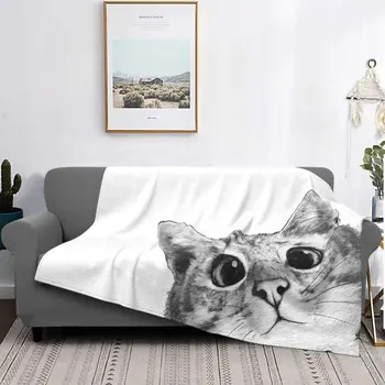 חתול ערמומי שמיכה לכסות מצחיק חמוד סקרן פלנל לזרוק שמיכה מטוס נסיעות קישוט קל משקל כיסוי המיטה.