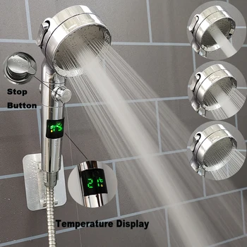 טמפרטורה דיגיטלית תצוגת הטוש שחור 3 מצבי לחץ גבוה זרבובית תרסיס גשמים בלחץ מקלחת אביזרי אמבטיה
