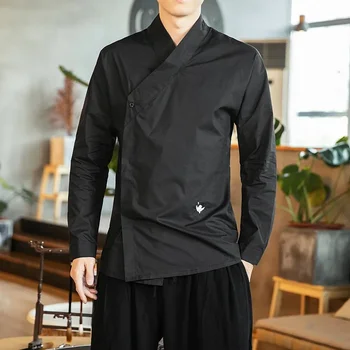 מזרחי חולצות לגברים Hanfu בסגנון סיני גברים חולצת כותנה פשתן אופנת רחוב חולצות גברים מזדמנים קונג פו בגדים טאנג חליפה 12062