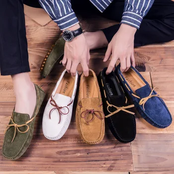מעצב זמש עור תחרה גברים נעליים מזדמנים באיכות גבוהה רך Mens נעלי מוקסינים אופנה איטלקית נהיגה נעלי גודל גדול