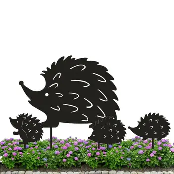 מתכת קיפוד פסל קיפוד צלמיות גן פסלים סט של 4 מתכת חיה הדשא קישוטים רעיון הגן מתנות ברזל חשיל