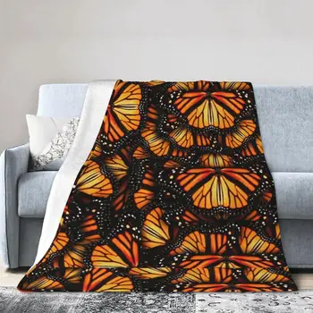 נוח פלנל, שמיכה ערימות של תפוזים פרפרים Monarch מודפס צמר רך מיטה שמיכה חמימות ונוחות