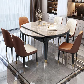 נורדי עגול מתקפל שולחן האוכל Oilproof האירופי עיצוב איטלקי שיש שולחן אוכל לבן גדול Mesas דה בג ריהוט הבית
