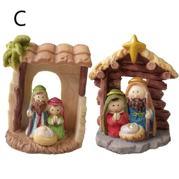 סצנת המולד דמויות שרף פסל המשפחה הקדושה אמנות יצירות אמנות הדתי טלוויזיה מדף קמינים חג מולד קישוט