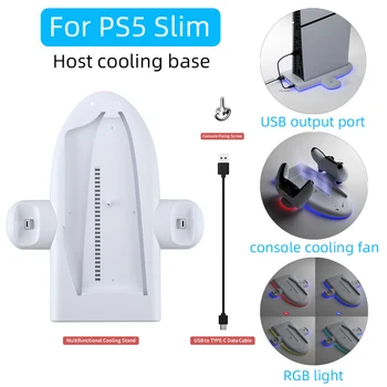 על PS5 סלים מארח פיזור חום קירור בסיס טעינה רציף עם RGB עבור PS5Slim מסוף רדיאטור, מאוורר controler להתמודד עם מטען