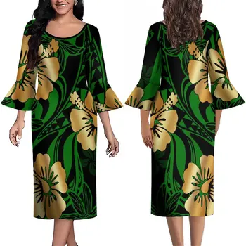 פולינזי נשים שמלה סלים שמלה וינטאג', קיץ ארוך שרוולים העיצוב החדש נוח עם שמלה מלמלה האזיקים מותאם אישית 2023