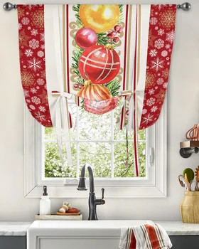 פתיתי שלג חג המולד כדורים וילון חלון הסלון עיצוב הבית תריסים ווילונות במטבח לקשור וילונות קצר