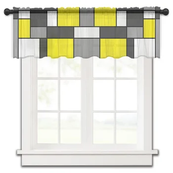 צורות גיאומטריות צהוב מופשט מטבח קטן וילון טול העצום קצר וילון חדר השינה לסלון עיצוב הבית ואל וילונות