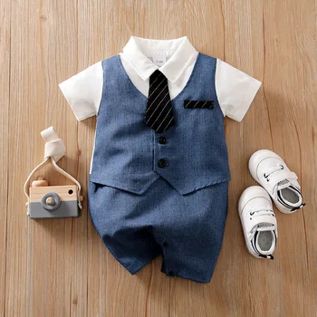 קיץ בנים ובנות ג ' נטלמן סגנון נאה לבוש רשמי נוח תינוק בגד קצר שרוול