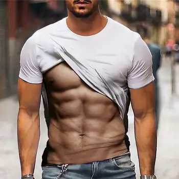 קיץ גברים שרירים חולצה אופנה מצחיק שרירי חולצות ענקיות בגדים הדפסת 3D העליון מזדמן צוואר עגול טריקו שרוול קצר