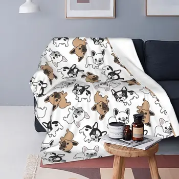 קריקטורה בולדוג צרפתי הכלב הדפסה שמיכה סופר רך פלומתי חם לזרוק שמיכות השינה מצעים גיליון ספה מגבת עיצוב הבית
