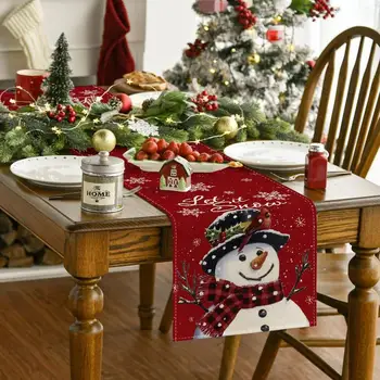 שולחן חג המולד רץ חג המולד הדפסת טבלה דגל כיסוי חג המולד קישוטים הביתה שמח נואל מתנות שלג המפה