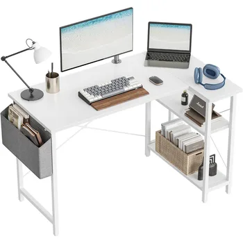 שולחן מחשב, בצורת שולחן מחשב עם מדף אחסון, 40 אינץ הביתה משרד פינתי שולחן לימוד, שולחן כתיבה,שולחן מחשב