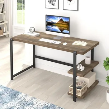 שולחן מחשב למשרד אבזרים מודרניים ללמוד כתיבה שולחן למשרד הביתי שולחן עם 2 מדפי אחסון על שמאל או ימין אלון 55 אינץ