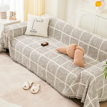 תוספות ספה כיסוי מקושט עם פסים חלקים סוג ספה, שמיכה החיים המודרניים קישוט חדר מגבת אוניברסלי ספה לכסות 1/2/3/4Seat