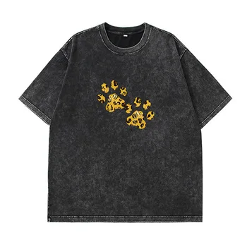 תמונת המוצר הקיץ גותי חולצה לנשים אסתטי נמר חתול עקבות חולצה פאנק הגותי העליון Harajuku כותנה של הילדה.